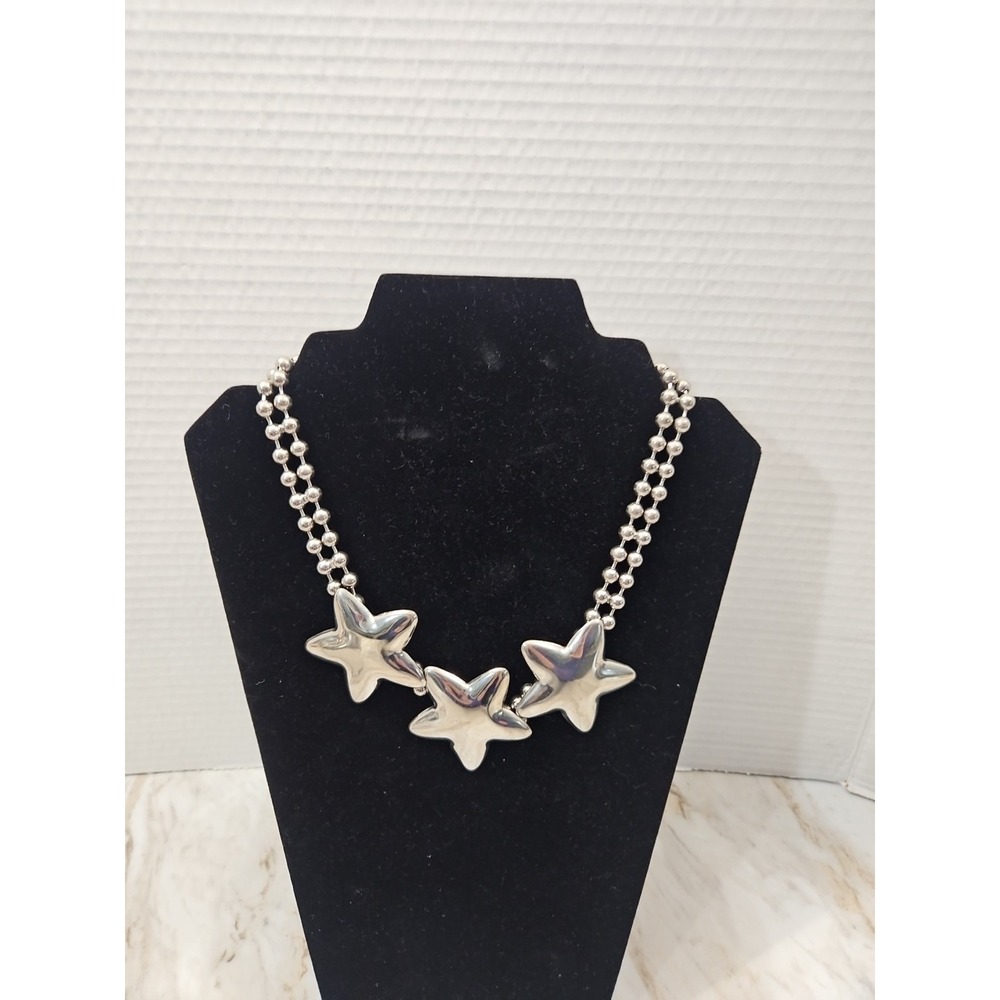 Vintage Chunky Metal Star Chain Necklace Silver Tone Punk Rock Y2k